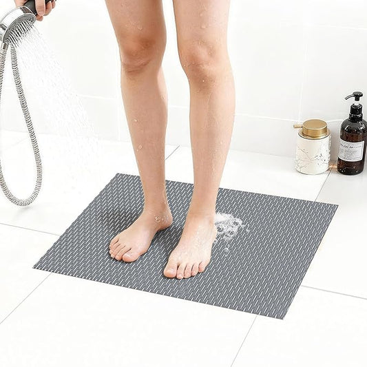 Extra Large Non-Slip Shower Mat, Fast-Dry PVC Bath Stall Tub Mat, Drain-Hole Design for Shower Stall Tub for Elderly/Kids, Non Slip Bath Mat Bathroom Safety Accessory, Gray 24"x16"