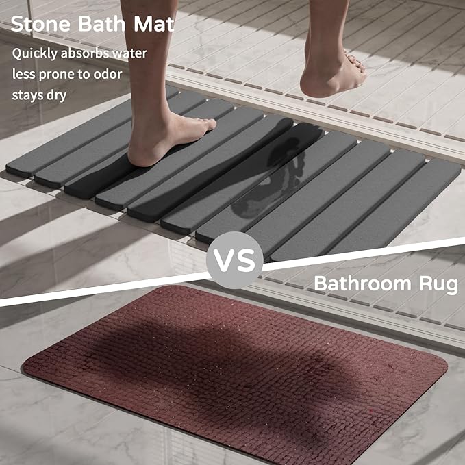 Foldable Stone Bath Mat, Quick Dry Stone Drying Mats for Bathroom, Super Absorbent Bath Mat, Non Slip, Large Diatomaceous Earth Dish Drying Mats for Kitchen Counter 23.5 x 15.4in, Dark Gray