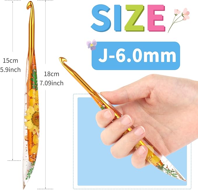 Coopay Crochet Hooks, 6mm Ergonomic Crochet Hook with Floral Plastic Grips, Stylish and Unique, Ideal for Crocheting Blankets, Dolls, Shawls, Hats, Scarves (J-6.0mm)