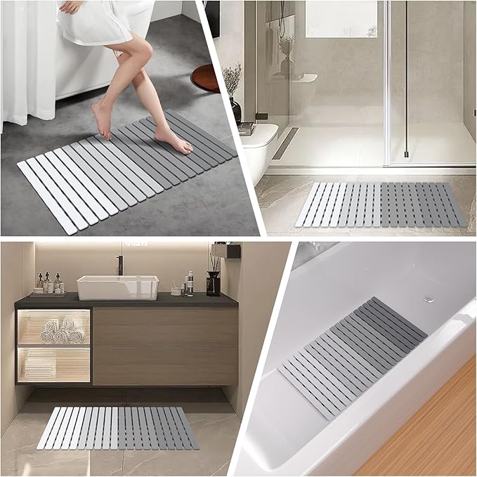 MBOSS Bath Tub Shower Mat Non Slip Bathtub Mats for Bathroom Shower Floor Mat Bath Mats for Shower Tub Anti Slip Shower Mat with Drain Hole and Large Suction Cups (Gradient Grey, 27.5 X 15.7 Inch)