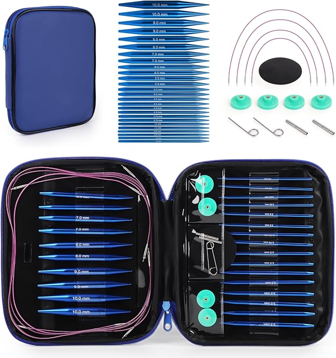 Interchangeable Circular Knitting Needles Set, 13 Pairs (26pcs) Aluminum Knitting Needles Kit, Sizes 3.0mm-10.0mm, Knitting Needle Case & Accessories, for Knitting Projects, Beginners & Advanced