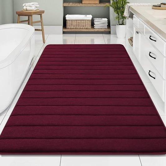 Buganda Memory Foam Bath Mat, 70" x 46", Ultra Soft and Non-Slip Bathroom Rugs, Water Absorbent and Machine Washable Bath Rug Runner for Bathroom, Shower, and Tub, Burgundy