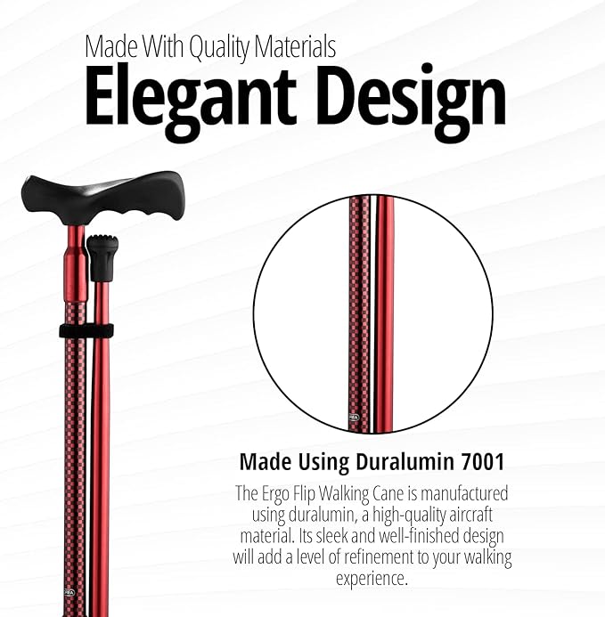 Ergo Walking Cane for Men & Women - Adjustable Foldable Walking Stick (Right-Handed Black Cane)