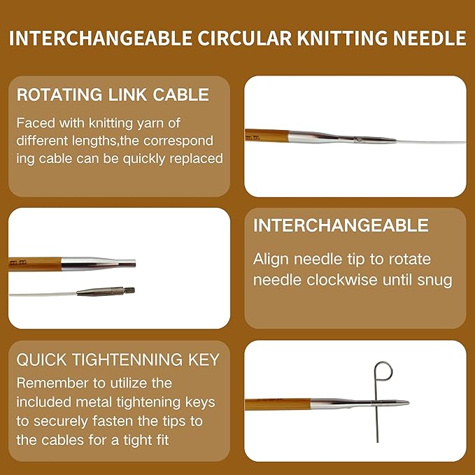 10PAIRS Interchangeable Removable Knitting Needles Bamboo Circular Crochet Needle Sweater Weaving Yarn Knitting Craft Tools