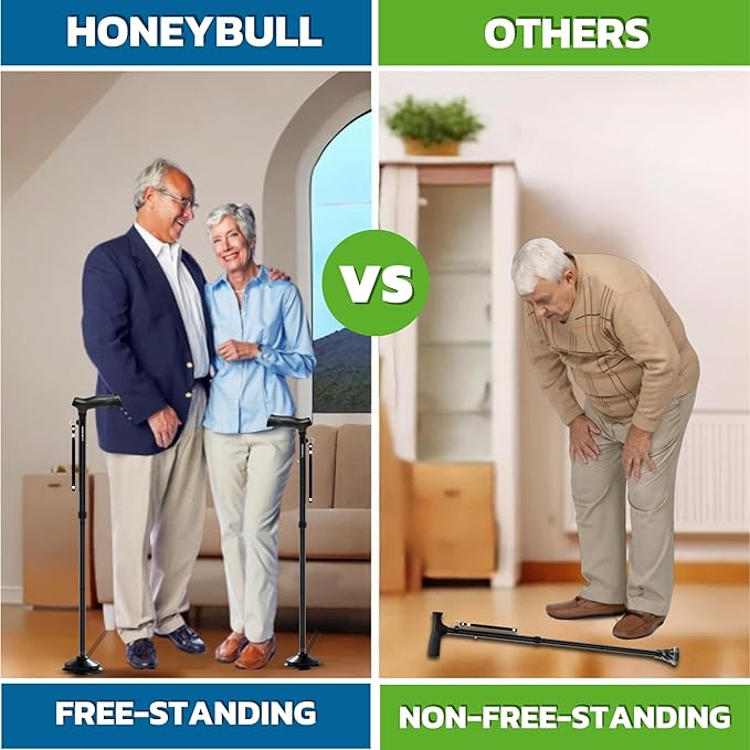 Walking Cane for Men & Women Foldable, Adjustable, Heavy Duty, Free Standing, All Terrain, Collapsible Walking Sticks for Seniors & Adults