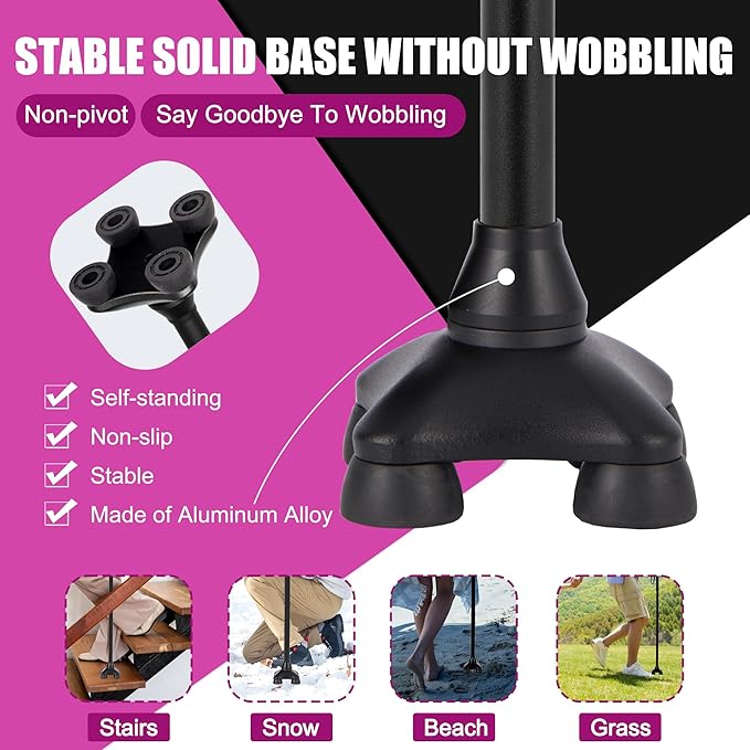 Walking Canes for Tall Men Women 6 ft 1 in and Above. Foldable; Adjustable; Comfortable Grip and Sturdy Base Extra Long Cane Easy to Travel (Plus&Black)