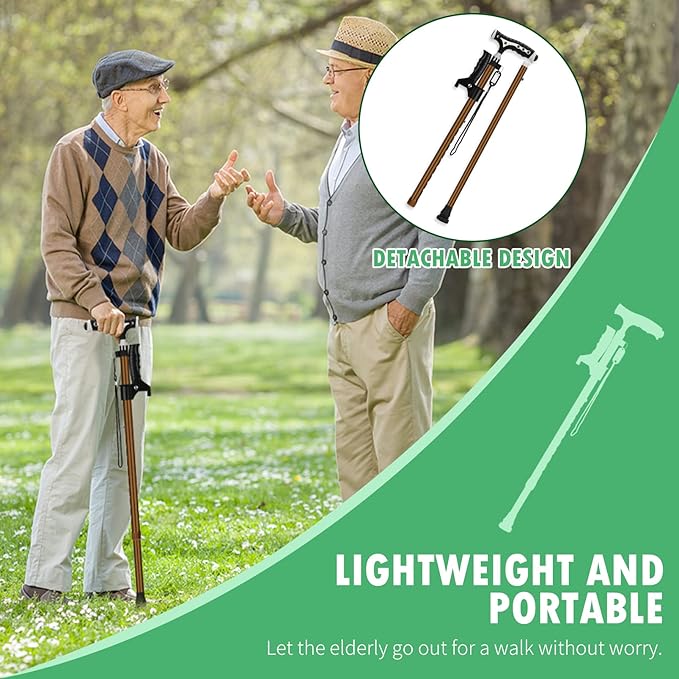 Hold 440 Lbs Walking Cane for Men & Women Aluminum Alloy Lightweight Height Adjustable Walking Stick Heavy Duty Foldbale Free Standing Cane with LED for Seniors Adults