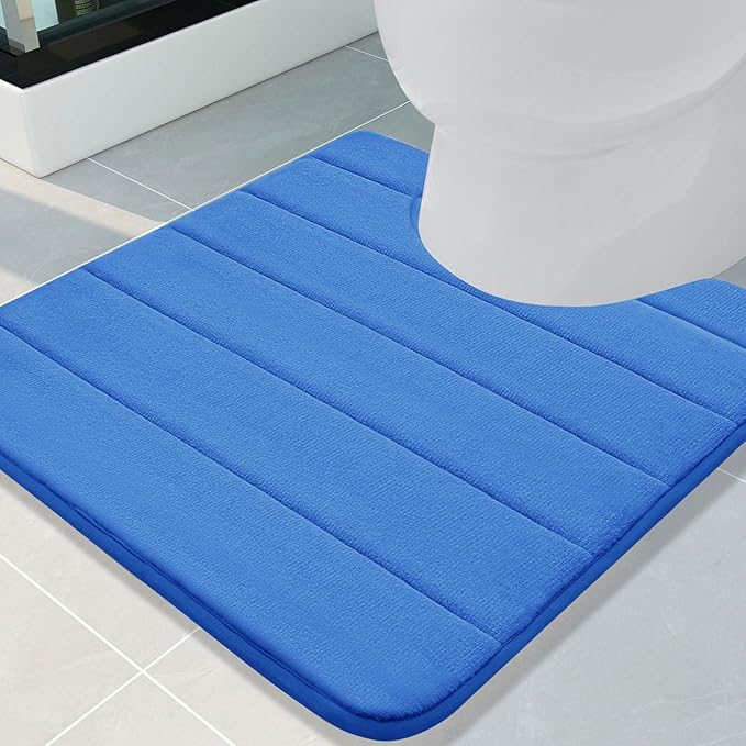 Buganda Memory Foam U-Shaped Contour Toilet Rugs, Non Slip Absorbent, Thick Soft Washable Bathroom Mat, Floor Carpet Bath Rugs Mat for Toilet Base (24" x 24", Royal Blue)