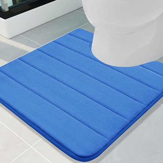 Buganda Memory Foam U-Shaped Contour Toilet Rugs, Non Slip Absorbent, Thick Soft Washable Bathroom Mat, Floor Carpet Bath Rugs Mat for Toilet Base (24" x 24", Royal Blue)