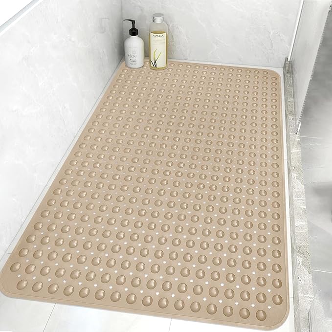 Shower Mat Non Slip: 47.2 x 31.5 Inch Extra Large TPE Shower Mats for Inside Shower - Anti Slip Shower Stall Matt with Drain Hole and Suction Cups for Elderly