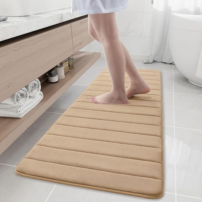Buganda Memory Foam Bath Mat, 59" x 20", Ultra Soft and Non-Slip Bathroom Rugs, Water Absorbent and Machine Washable Bath Rug Runner for Bathroom, Shower, and Tub, Camel