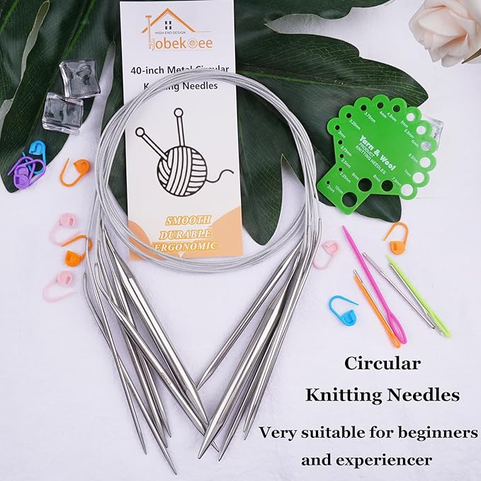 Hobekoee Circular Knitting Needle 40 inch (100cm),Size US 0 (2.0mm) Round Stainless Steel Knitting Needles for Smoothly Knit Blanket,Sweater,Coaster,Socks
