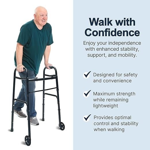 Lumex ColorSelect Walkers for Seniors, Rolling & Folding Adult Walker with Wheels, Black