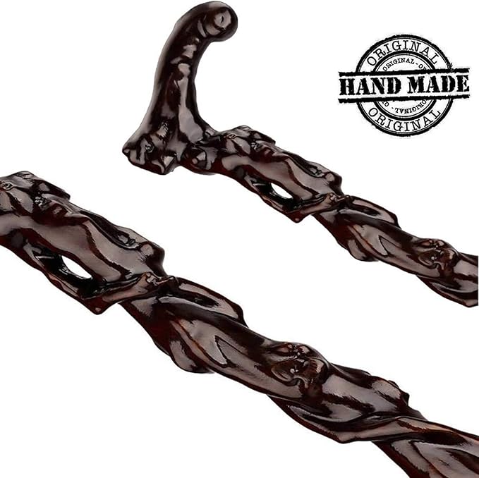 Wooden Walking Cane, Fashionable Crutch for Men and Women, Wood Cane with Carved Grip Handle, Exquisite Carving Walking Sticks as Gift, Retro, Ergonomic, Handmade (Brown2)
