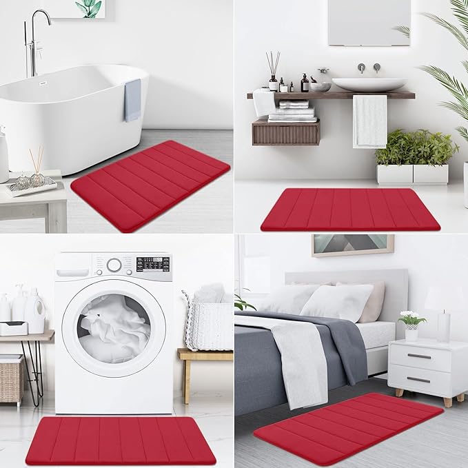 Buganda Memory Foam Bath Mat, 47" x 24", Ultra Soft and Non-Slip Bathroom Rugs, Water Absorbent and Machine Washable Bath Rug Runner for Bathroom, Shower, and Tub, Red