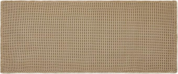 Waffle Runner Rug Bathroom, Long Boho Bathroom Rugs Non Slip Washable Super Absorbent Quick Dry Farmhouse Bath Decor, 60"x24" / 5'x2' Khaki
