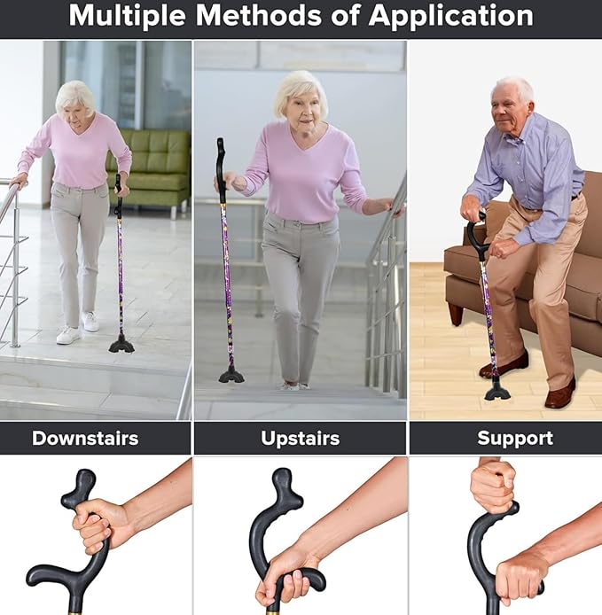 Walking Canes for Women for Stability - YOKABOZE Walking Sticks for Seniors Balance, Height Adjustable Anti-Slip Lightweight Aluminum Folding Cane Collapsable for Travel Purple Plaid