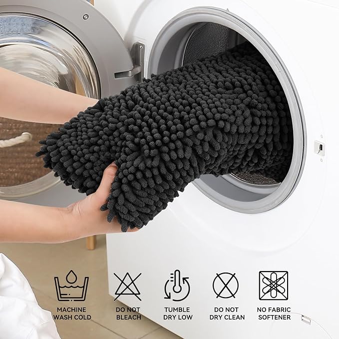 Bcoimo 24"×17" Absorbent Bath Mat, Non-Slip with Backing Chenille Bath Rug and Machine Washable Bathroom Mat Quick-Dry Design. Ideal for Bathroom and Tub Areas