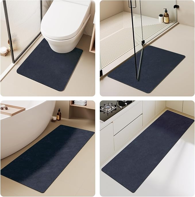 Bathroom Mat Quick Dry, Bathroom Rugs Non Slip Washable Thin Absorbent Bath Mat Fits Under Door Bathroom Floor Mat Perfect for Bath, Shower, or Sink 24"x48" Navy Blue