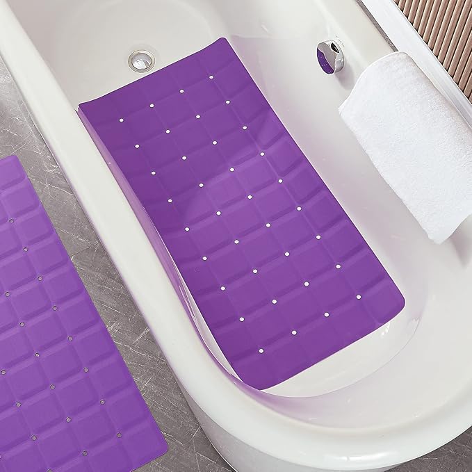 Foldable Silicone Bathtub Mat: Jumbo Size Heavy Duty Safety Bath Mat for Tub Without Suction Cups Non Slip Bath & Shower Mat for Textured, Reglazed, Refinished Tub (Eggplant Purple,35.8 x 17.7)