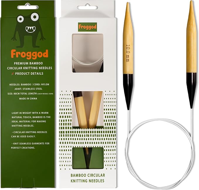 Froggod Bamboo Circular Knitting Needles Size 15 – 3.15-inch Bamboo Knitting Needle Tips, 31.5-inch Total Length, Lightweight Wooden Needles