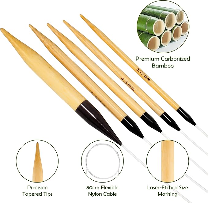 Froggod Bamboo Circular Knitting Needles Size 13 – 3.15-inch Bamboo Knitting Needle Tips, 31.5-inch Total Length, Lightweight Wooden Needles
