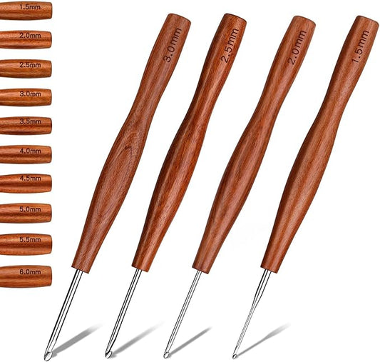 Nitlak 4 Pcs Crochet Hook, 4 Size Aluminum Ergonomic Crochet Hook with Wooden Handle for Arthritic Hands, Beginners, Crochet Needles for Knitting (1.5mm/2mm/2.5mm/3mm)