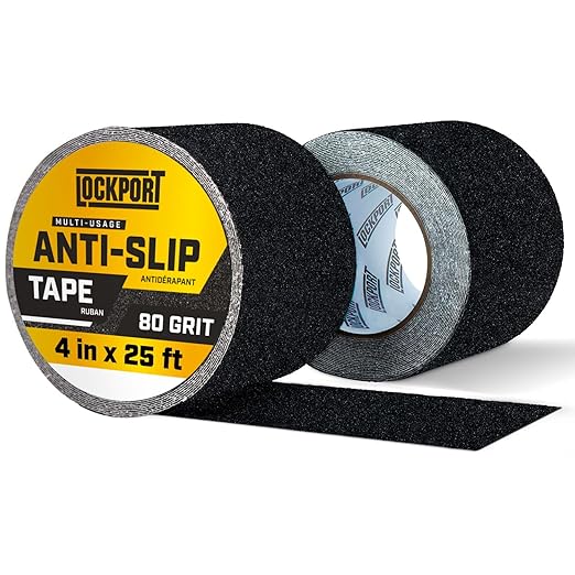 Lockport Anti Slip Tape - Heavy Duty Black Grip Tape for Stairs, 4” x 50ft for Stair Treads Non Slip Outdoor/Indoor - Traction for Ramps and Steps