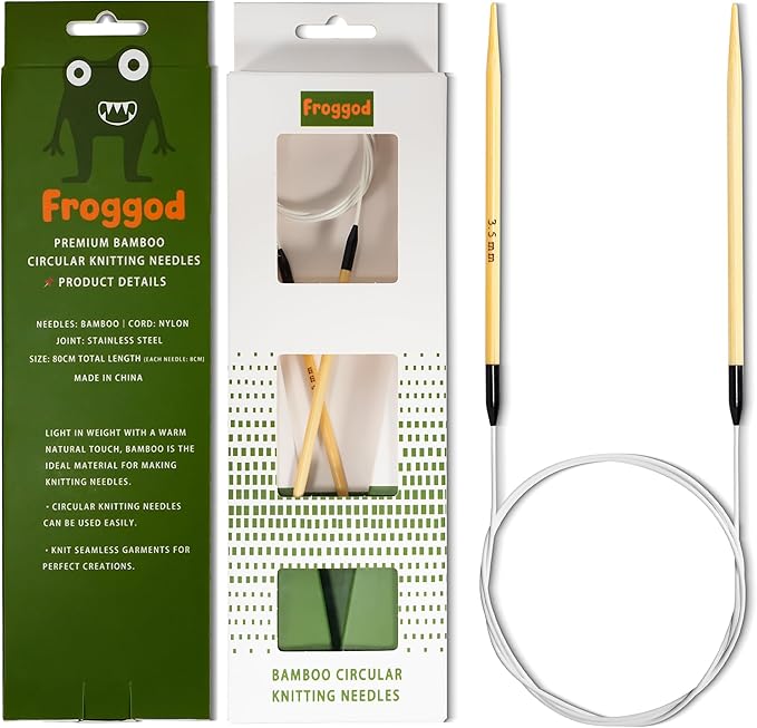 Froggod Bamboo Circular Knitting Needles Size 4 – 3.15-inch Bamboo Knitting Needle Tips, 31.5-inch Total Length, Lightweight Wooden Needles