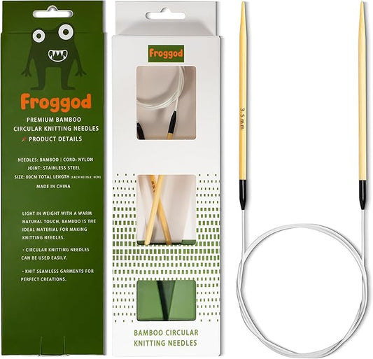 Froggod Bamboo Circular Knitting Needles Size 4 – 3.15-inch Bamboo Knitting Needle Tips, 31.5-inch Total Length, Lightweight Wooden Needles