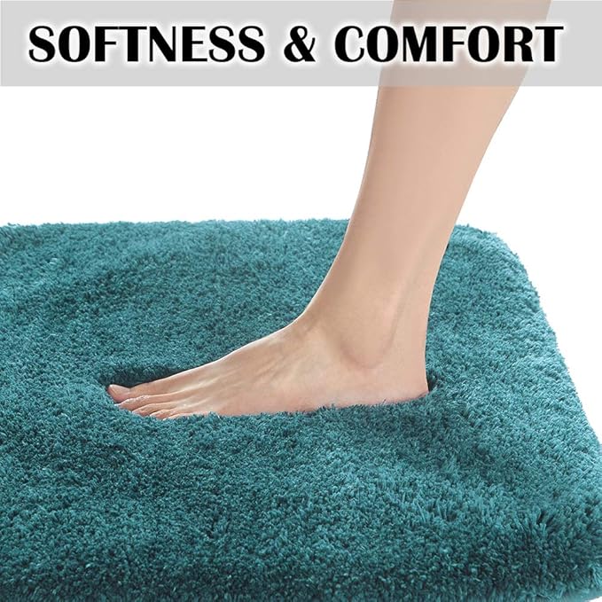Suchtale Large Extra Soft and Absorbent Shaggy Bath Mat - Machine Washable Microfiber Non Slip Bath Mat - Rubber Back (24 x 40 Teal)