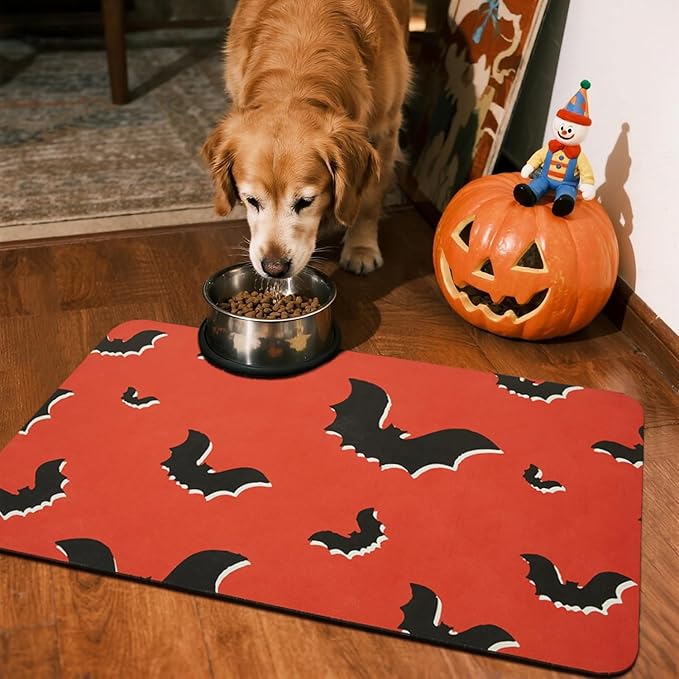 Halloween Bath Mat, Thin Halloween Bathroom Rug Non Slip Quick Dry Bat Bath Mat Fits Under Door Thin Floor Mat Halloween Decor, 24''x36'', Gothic Bats Orange