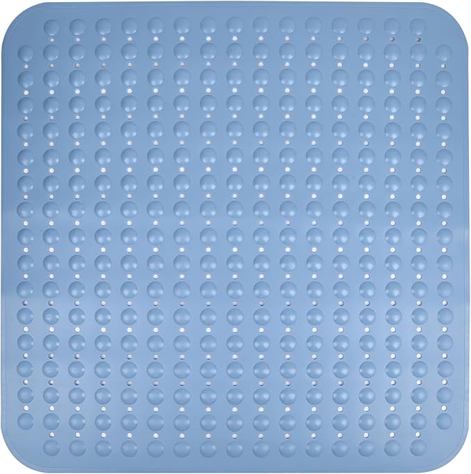 ENKOSI Extra Large Square Non Slip Shower Mat - 31 x 31-inch XL Bathroom Shower Mat - Square Shower Matts for Shower Stall Floors | Secure Suction Cups and Drain Holes (31x31 Light Blue)