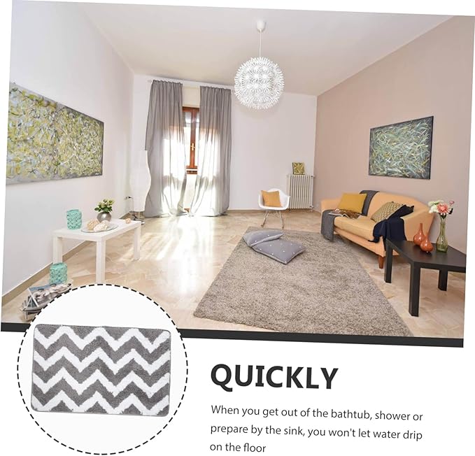 Non-Slip Polyester Absorbent Floor Mat for Bathroom Entryway Home Anti-Skid Foot Pad Rug with Water Absorption Safe for Elderly and Wave Gray