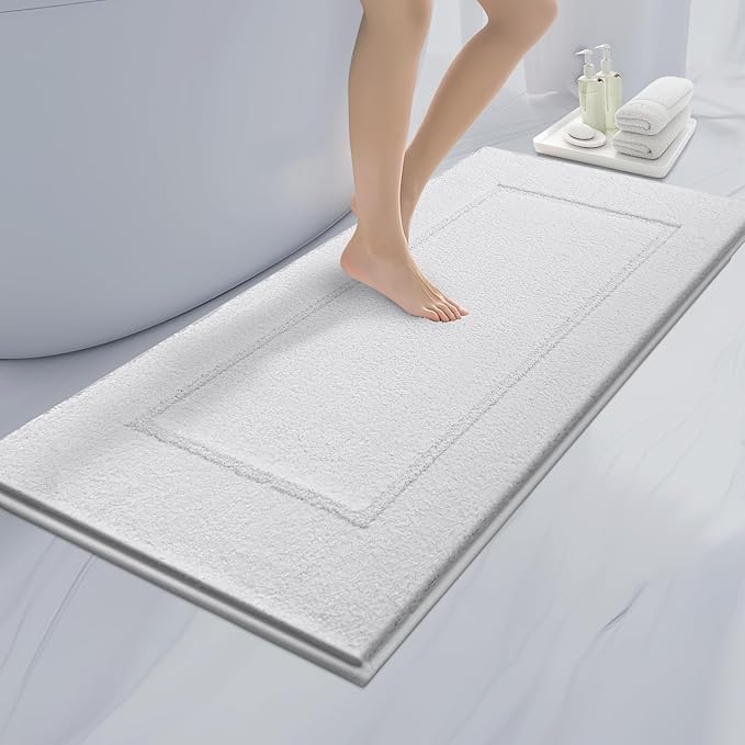 Bathroom Rugs 24" x 60", Non-Slip Extra Soft Absorbent Bath Rugs, Machine Washable Quick Dry Bath Mats for Bathroom Floor, Shower, Bathtub and Sink, White