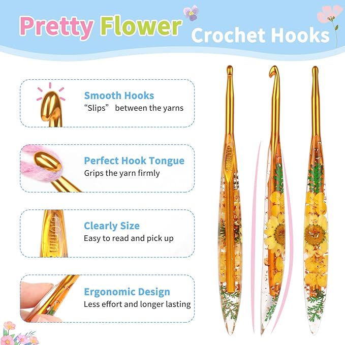 Coopay Crochet Hooks, 6mm Ergonomic Crochet Hook with Floral Plastic Grips, Stylish and Unique, Ideal for Crocheting Blankets, Dolls, Shawls, Hats, Scarves (J-6.0mm)