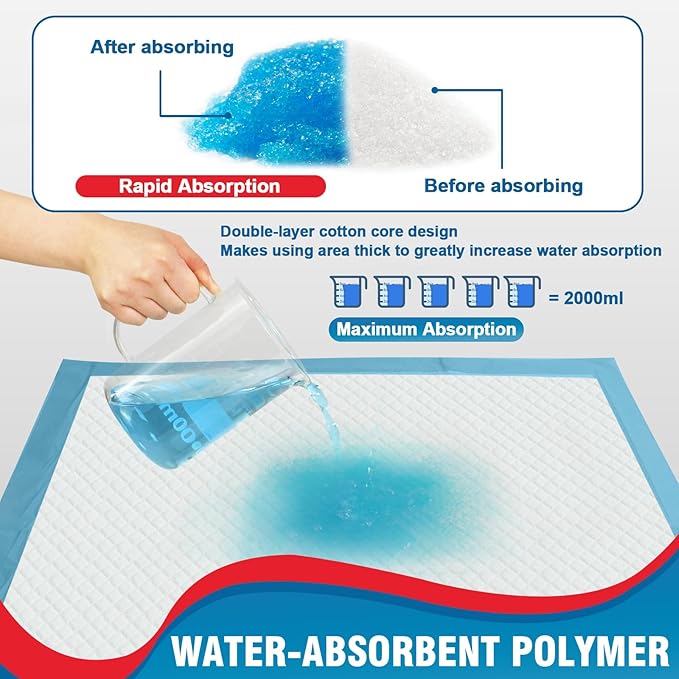 Tear-Resistant Incontinence Bed Pads 40'' x 36'' 125 Gram Heavy Duty Disposable Underpads Chucks Pads for Adults, Kids & Elderly | Protection Pads for Bed, Sofa, and Chair (10 Count)