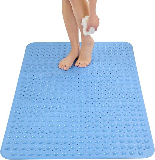 ENKOSI Extra Large Shower Mat Non Slip - 47 x 32 inch - XL Bathroom Shower Mat - Large Shower Matts for Shower Stall Floors - Secure Suction Cups and Drain Holes (47x32 Aqua Blue)