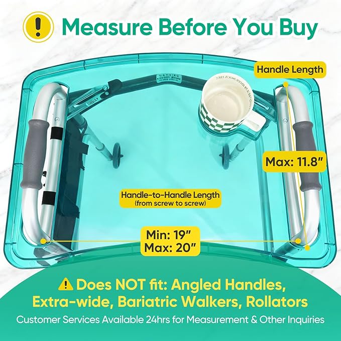 SoulThink® Full Transparency Walker Tray - Essential Walker Accessories Compatible with Most Walkers for Seniors, Walker Tray for Folding Walker with Utility Bag, Non-Slip Mat & Cup Holder (Green)