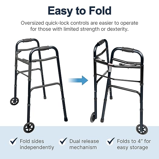 Lumex ColorSelect Walkers for Seniors, Rolling & Folding Adult Walker with Wheels, Black