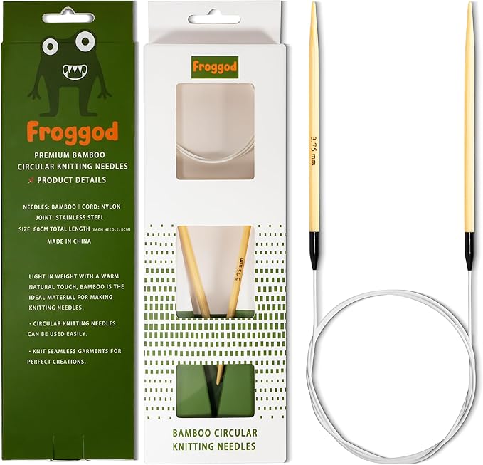 Froggod Bamboo Circular Knitting Needles Size 5 – 3.15-inch Bamboo Knitting Needle Tips, 31.5-inch Total Length, Lightweight Wooden Needles