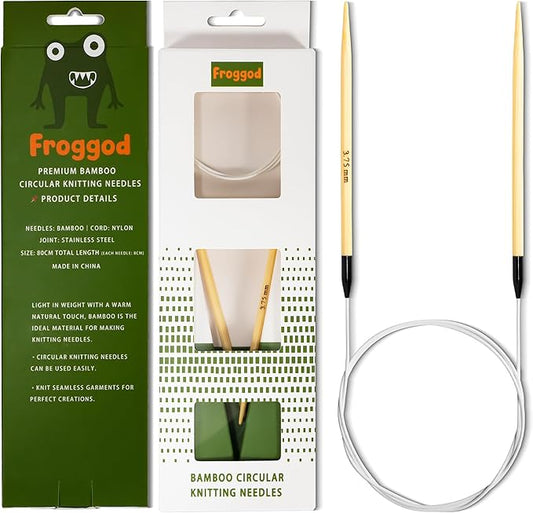 Froggod Bamboo Circular Knitting Needles Size 5 – 3.15-inch Bamboo Knitting Needle Tips, 31.5-inch Total Length, Lightweight Wooden Needles