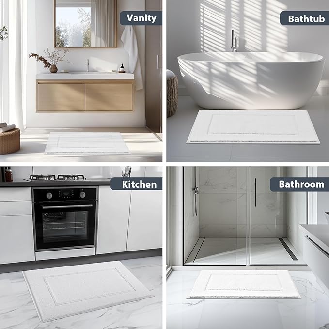 Bathroom Rugs 24" x 60", Non-Slip Extra Soft Absorbent Bath Rugs, Machine Washable Quick Dry Bath Mats for Bathroom Floor, Shower, Bathtub and Sink, White