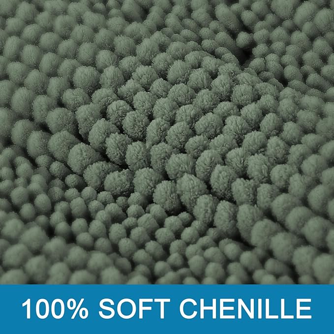 H.VERSAILTEX Bathroom Rugs Bath Rugs Non Slip Bath Mats Extra Thick Chenille Striped Rug 17" x 24" Absorbent Soft Shaggy Washable Dry Fast Bath Mats for Bathroom Floor - Green Bay
