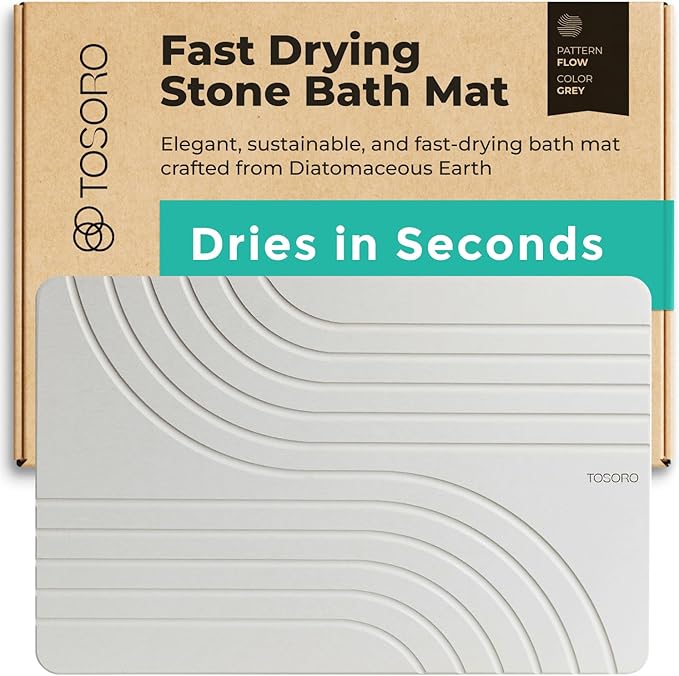 Stone Bath Mat, Diatomaceous Earth Non-Slip Stone Shower Mat - Quick Drying Absorbent Bath Mats for Bathroom - Elegant & Modern Design, Easy to Clean (23.5 x 15) - Grey