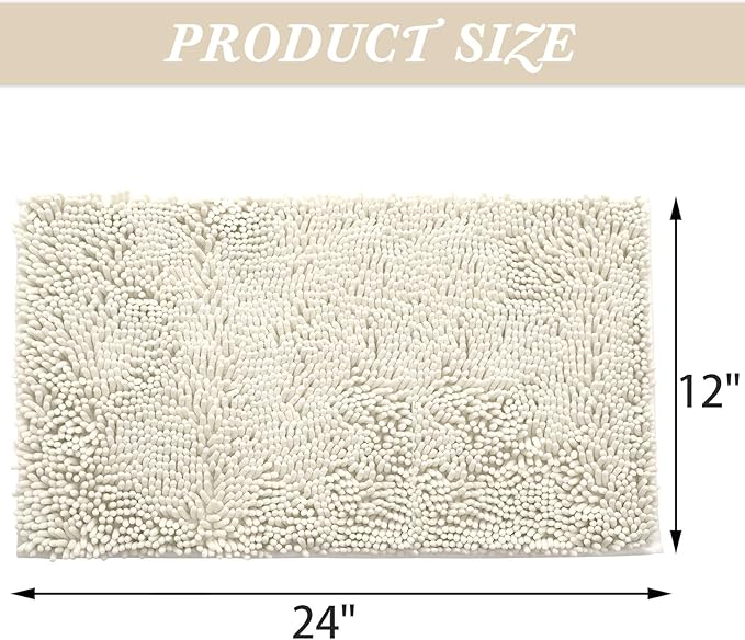 Non-Slip Bath Rug,Extra Soft Microfiber Bedroom Shag Carpet with Anti-Slip Backing,Water/Dust Absorbent Fast Dry Shower Mat,Sound Insulated Stairs Pad,Machine Washable (Ivory,12 x 24 Inches)