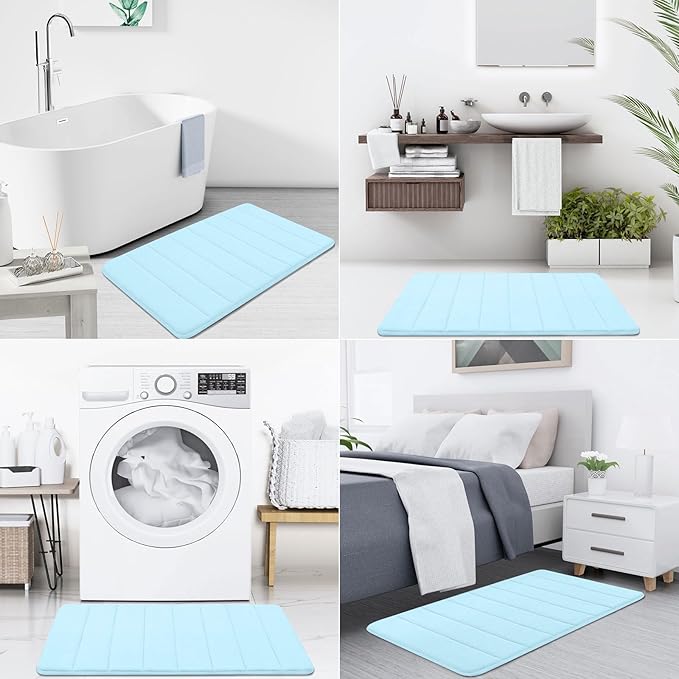 Buganda Memory Foam Bath Mat, 44" x 24", Ultra Soft and Non-Slip Bathroom Rugs, Water Absorbent and Machine Washable Bath Rug Runner for Bathroom, Shower, and Tub, Light Blue