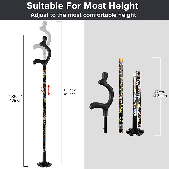 Walking Canes for Women for Stability - YOKABOZE Walking Sticks for Seniors Balance, Height Adjustable Anti-Slip Lightweight Aluminum Folding Cane Collapsable for Travel Purple Plaid