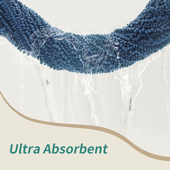 Small Bathroom Rug Non Slip Washable Blue Bath Mat 20x32 Super Absorbent Soft Bathroom Floor Mat Chenille Bath Rug for Shower Tub