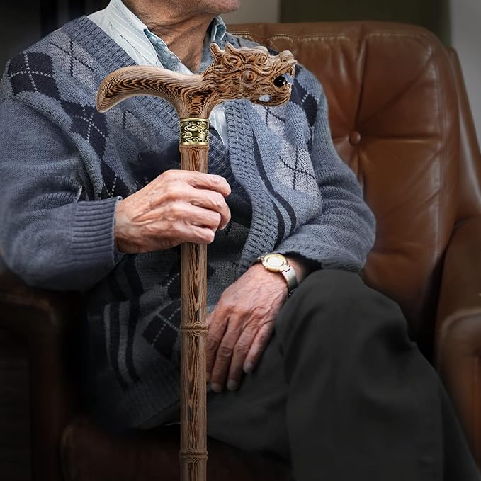 Wooden Cane, Hand Carved High-end Walking Cane for Men and Women, Lightweight Design Support Up to 500lbs Dragon Canes for Seniors, Suitable for Discerning Personal and Gift Use